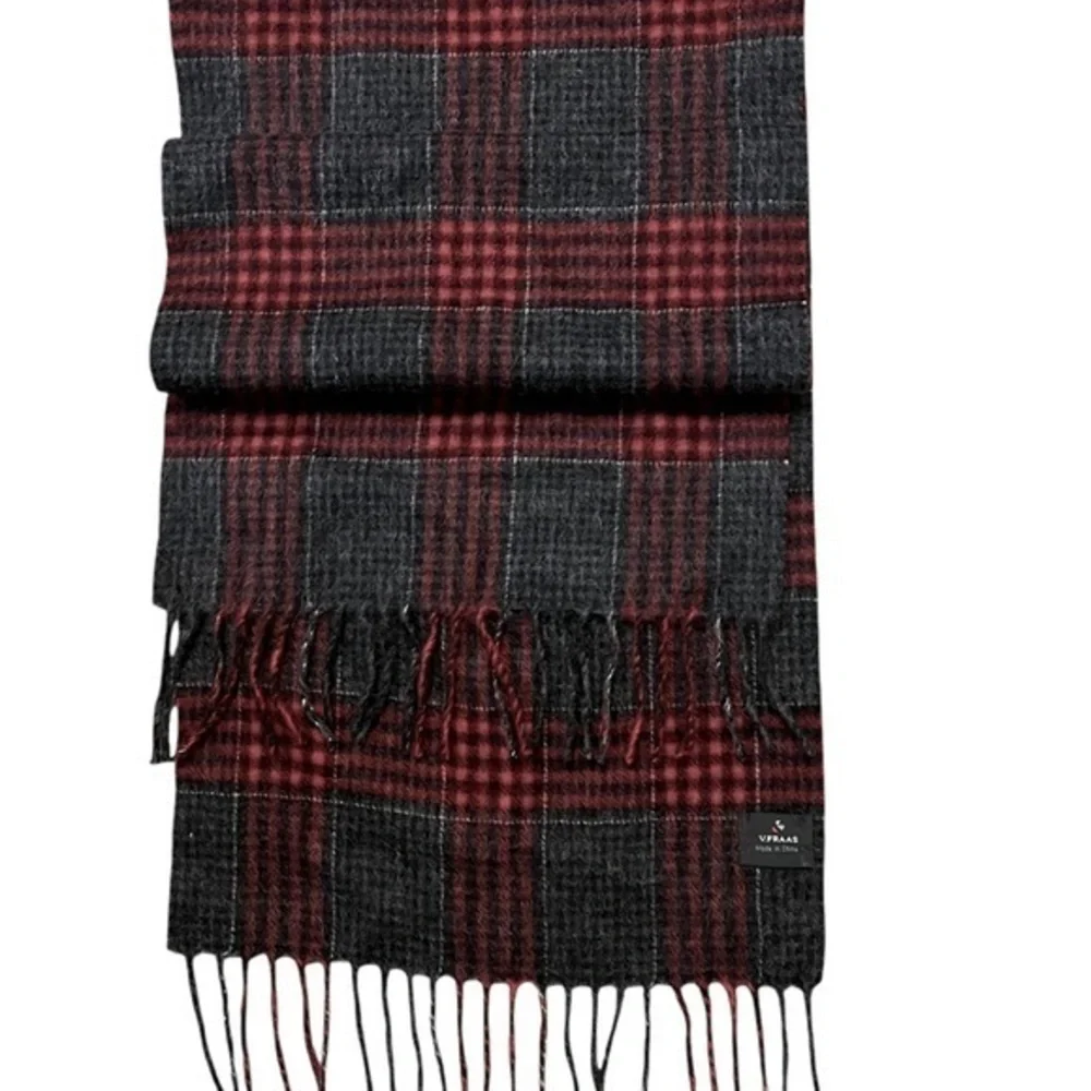V.FRAAS 100% Wool Red & Dark Gray Plaid Scarf